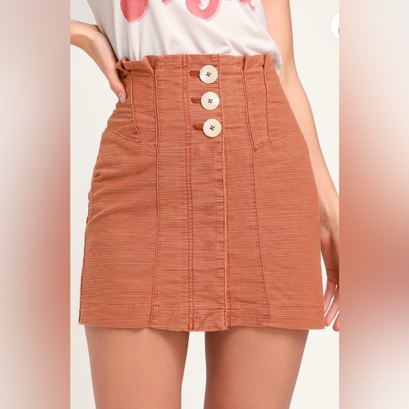 Free People Every Minute Every Hour Terra Cotta Button-Up Mini Skirt Size 4 - Picture 4 of 9
